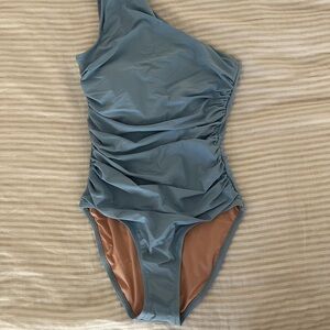 J. Crew Blue One-Shoulder One Piece Swimsuit